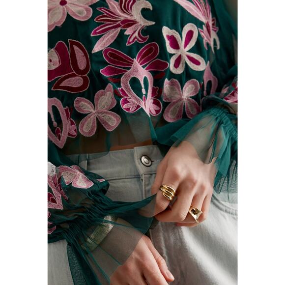 nwt by ANTHROPOLOGIE sz 1X Long Sleeve Embroidered Mesh Top - Picture 3 of 5